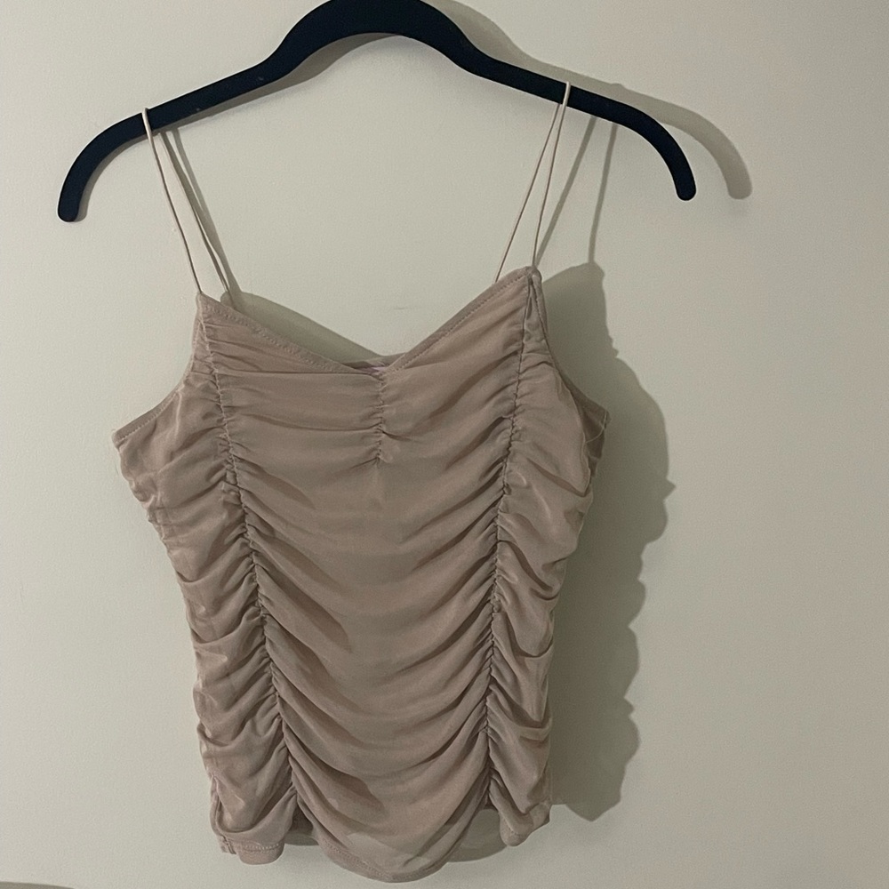 Crave Fame Tan Fringe Party Cropped Tank Top